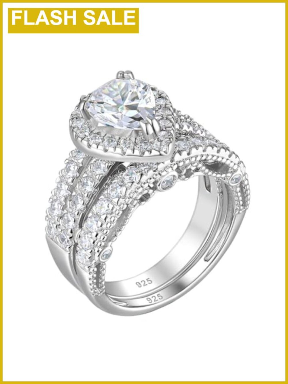 Sterling Silver Pear Shaped Wedding Ring Set Cubic Zirconia Bridal Size 6.5
